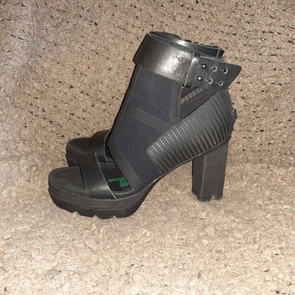 SOREL-Medina-Open Toe/Boot-Black Leather/Rubber/Nylon-Block Heel-Sz8.5-Near Mint - Picture 2 of 7